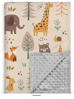Woodland Animal Minky Baby Blanket - Cream and Gray